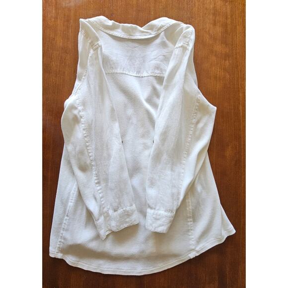 Eileen Fisher Linen Cotton 2 Panel White Button Up Blouse Top, 3/4 Sleeve - Picture 10 of 12